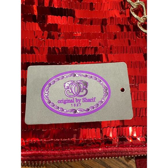 Sharif Red Purse Handbag Sequins Rose Top Chain Handle Cross Body Shoulder Strap - Picture 14 of 14